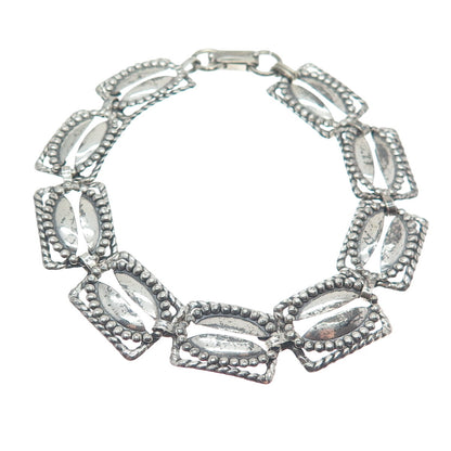 BEAU 925 Sterling Silver Antique Art Deco Coffee Bean Panel Link Bracelet 7.25"