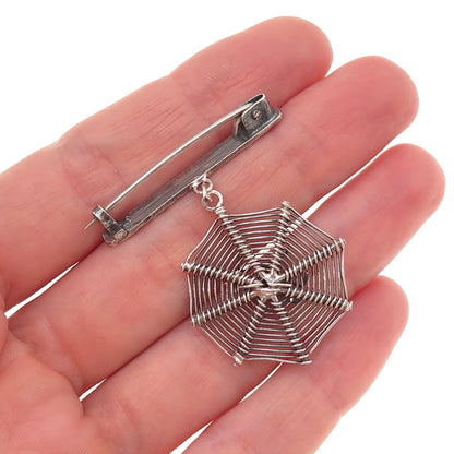 925 Sterling Silver Vintage Modernist Spider Web Oxidized Pin Brooch