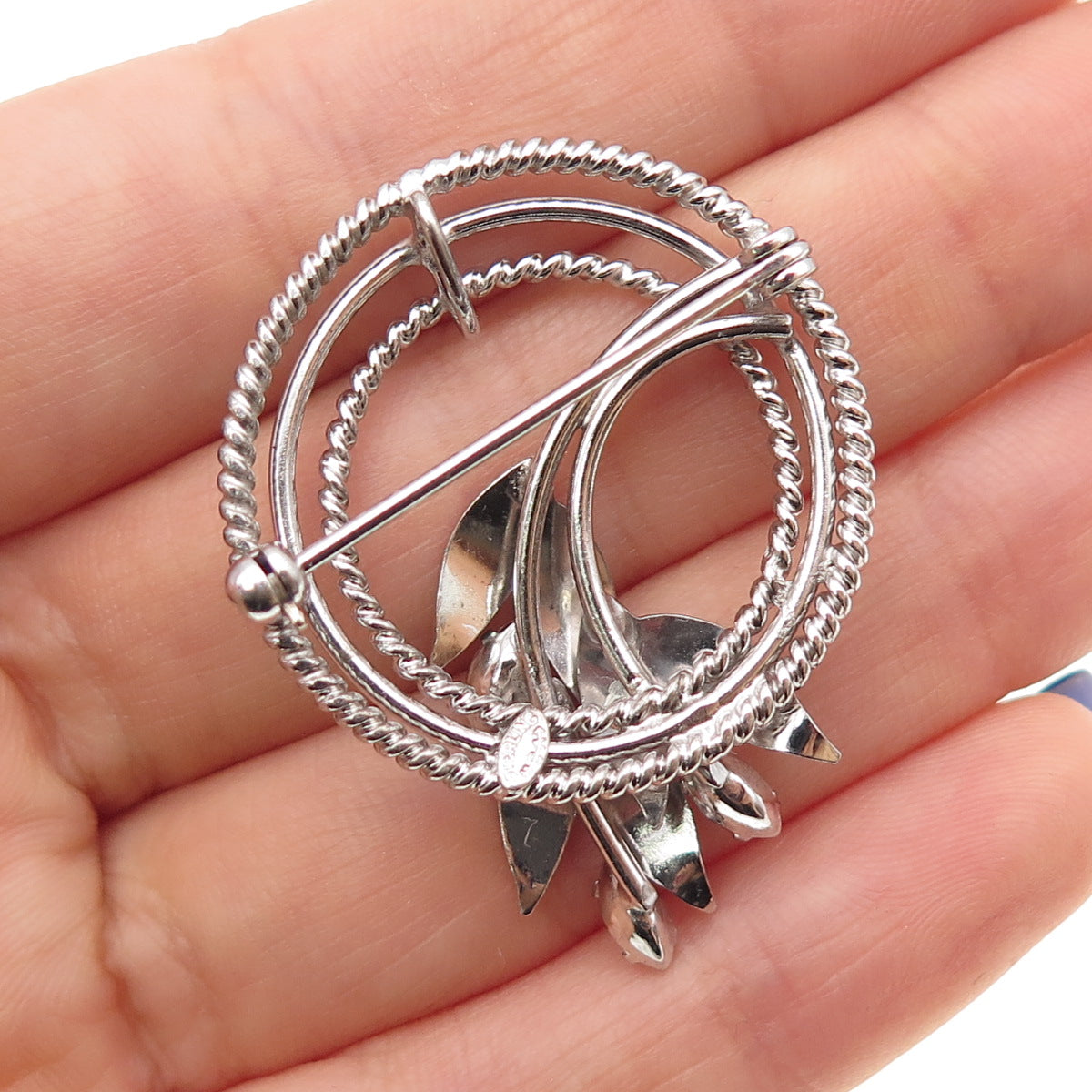 CARL ART Sterling Silver Antique Art Deco Canary Rhinestone Floral Pin Brooch