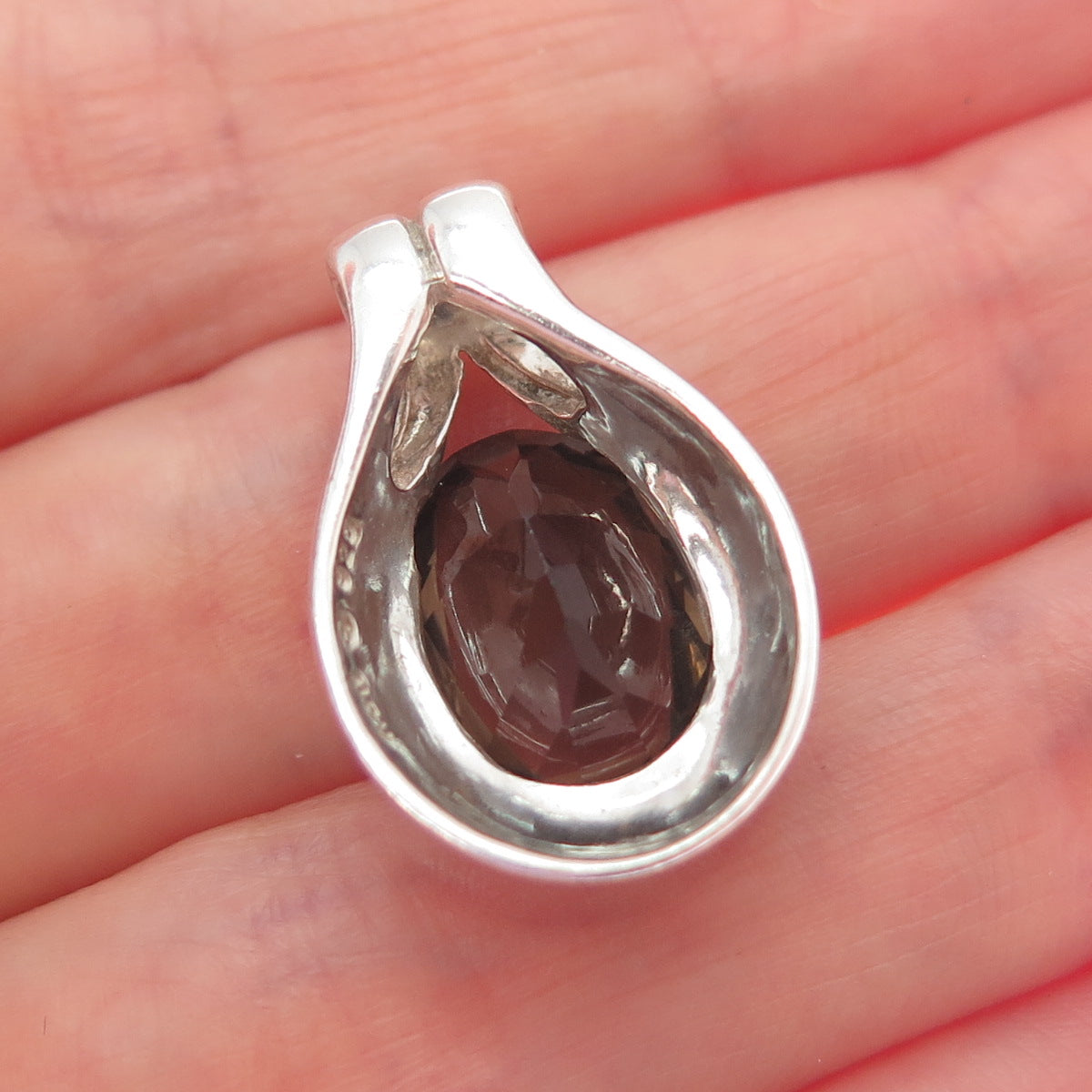 KABANA 925 Sterling Silver Vintage Real Smoky Quartz Minimalist Charm Pendant