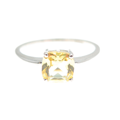 DAZZLERS 925 Sterling Silver Cushion-Cut Nano Citrine Ring Size 8
