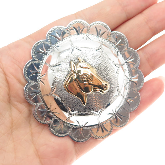 Old Pawn 925 Sterling Silver 2-Tone Vintage Southwestern Horse Bolo Tie Buckle