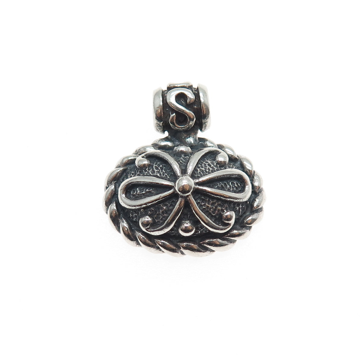SIDNEY EVAN 925 Sterling Silver Vintage Flower Oxidized Charm Pendant