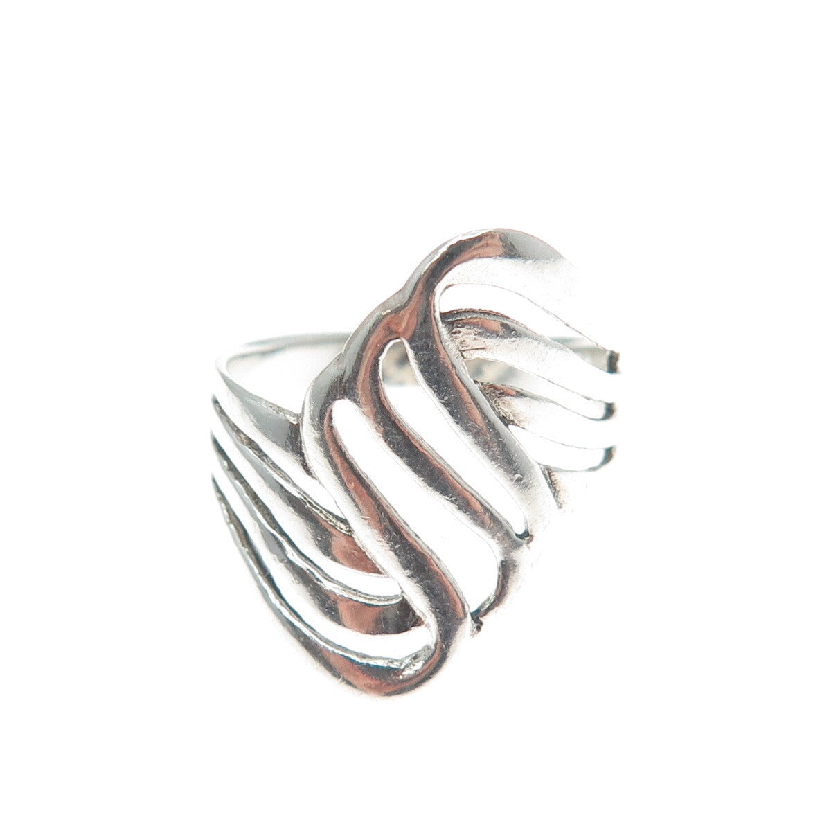 925 Sterling Silver Vintage Modernist Wavy Ring Size 6.25