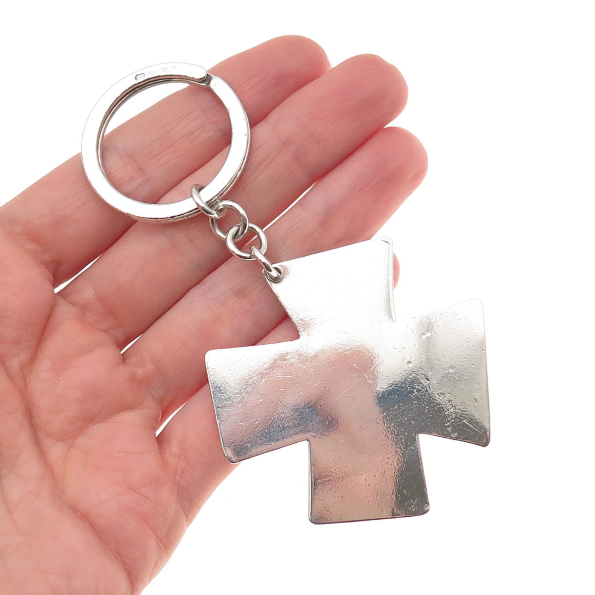UnoAErre 925 Sterling Silver Vintage 2000 KJB London Cross Key Chain Fob Ring