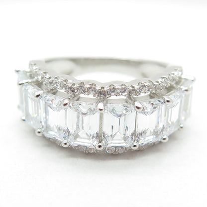 925 Sterling Silver Emerald & Round-Cut C Z Promise Ring Size 7
