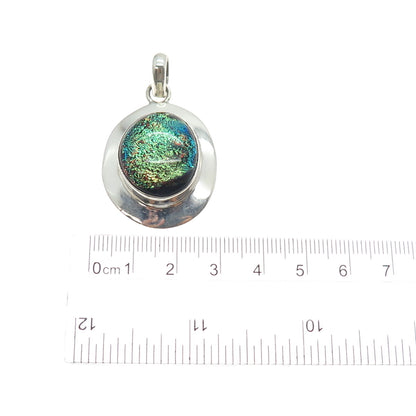 925 Sterling Silver Vintage Dichroic Glass Modernist Charm Pendant