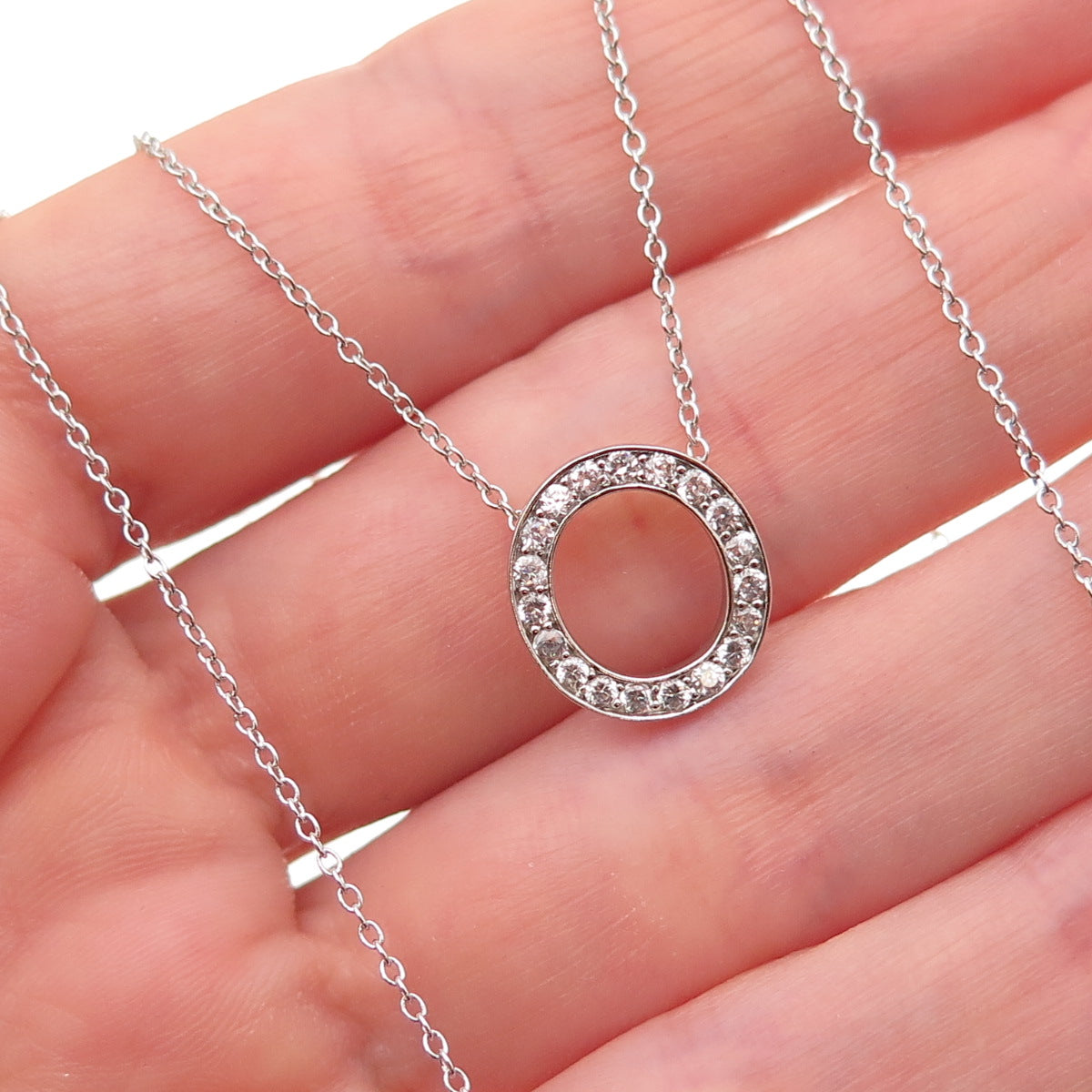 925 Sterling Silver Round-Cut C Z Letter O Initial Cable Chain Necklace 18-20"