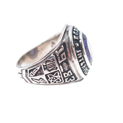 REED & CO. 925 Sterling Vintage 1983 Real Amethyst Egbert School Ring Size 6.75