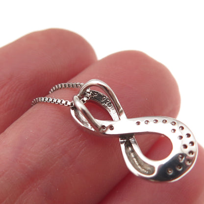 925 Sterling Silver Round-Cut C Z Infinity Box Chain Necklace 18"