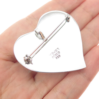 925 Sterling Silver Vintage Mexico Modernist Heart Pin Brooch / Pendant