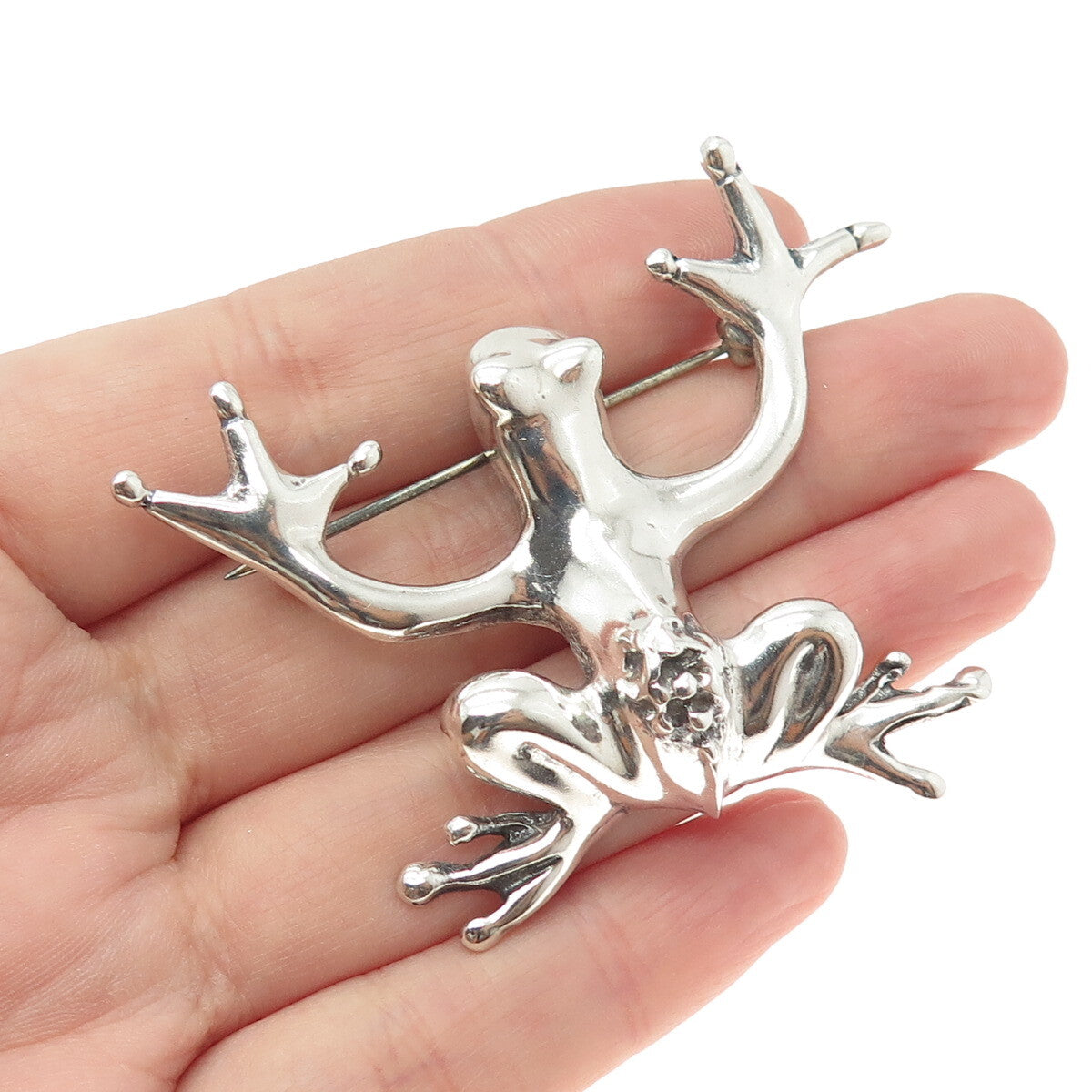925 Sterling Silver Vintage Frog For Good Luck Pin Brooch