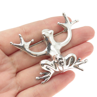 925 Sterling Silver Vintage Frog For Good Luck Pin Brooch
