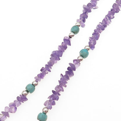 Jay King Desert Rose 925 Sterling Vintage Real Amethyst & Turquoise Necklace 22"