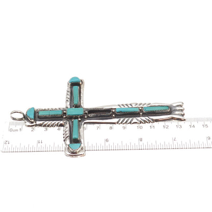 Lupe Iule Zuni Old Pawn Sterling Turquoise Cross 80.2g Pendant (missing stone)