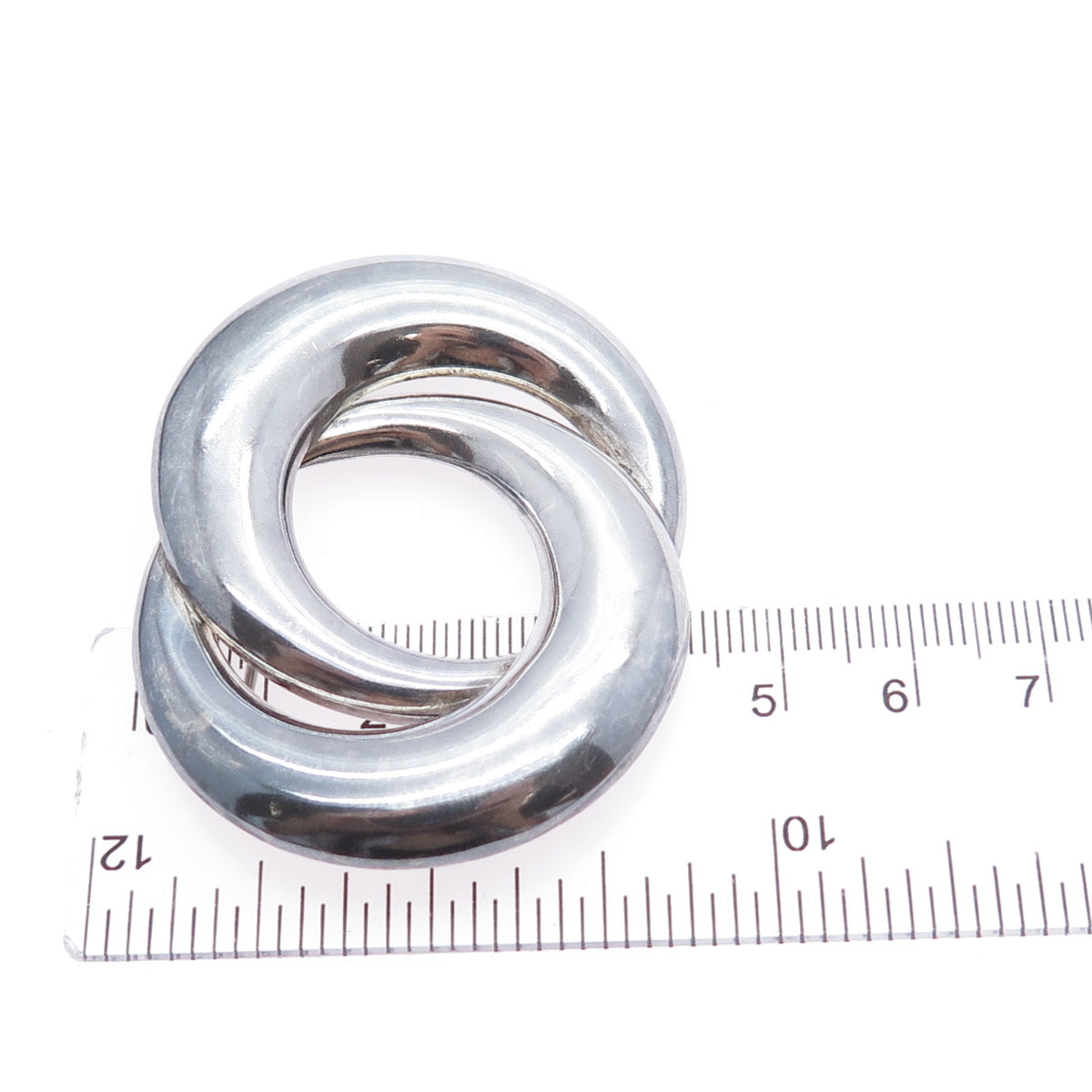 925 Sterling Silver Vintage Mexico Modernist Crescent Eternity Oxidized Brooch