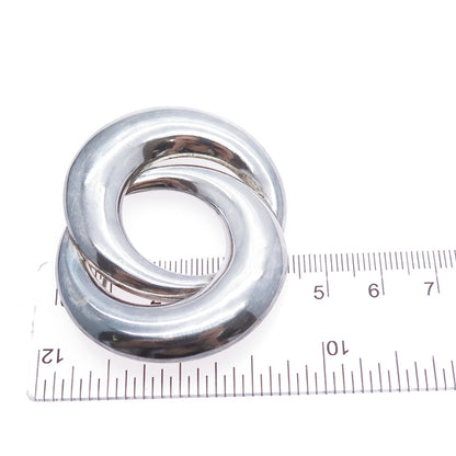 925 Sterling Silver Vintage Mexico Modernist Crescent Eternity Oxidized Brooch