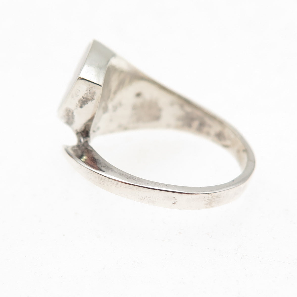 925 Sterling Silver Vintage Real Lapis Heart Bypass Oxidized Ring Size 4.5