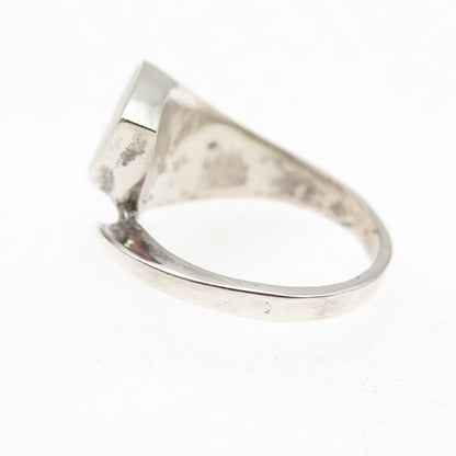 925 Sterling Silver Vintage Real Lapis Heart Bypass Oxidized Ring Size 4.5