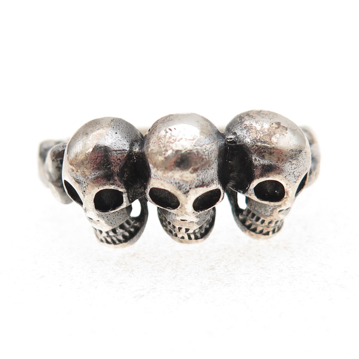 925 Sterling Silver Vintage Skull Oxidized Biker Ring Size 10