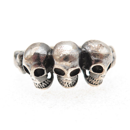 925 Sterling Silver Vintage Skull Oxidized Biker Ring Size 10