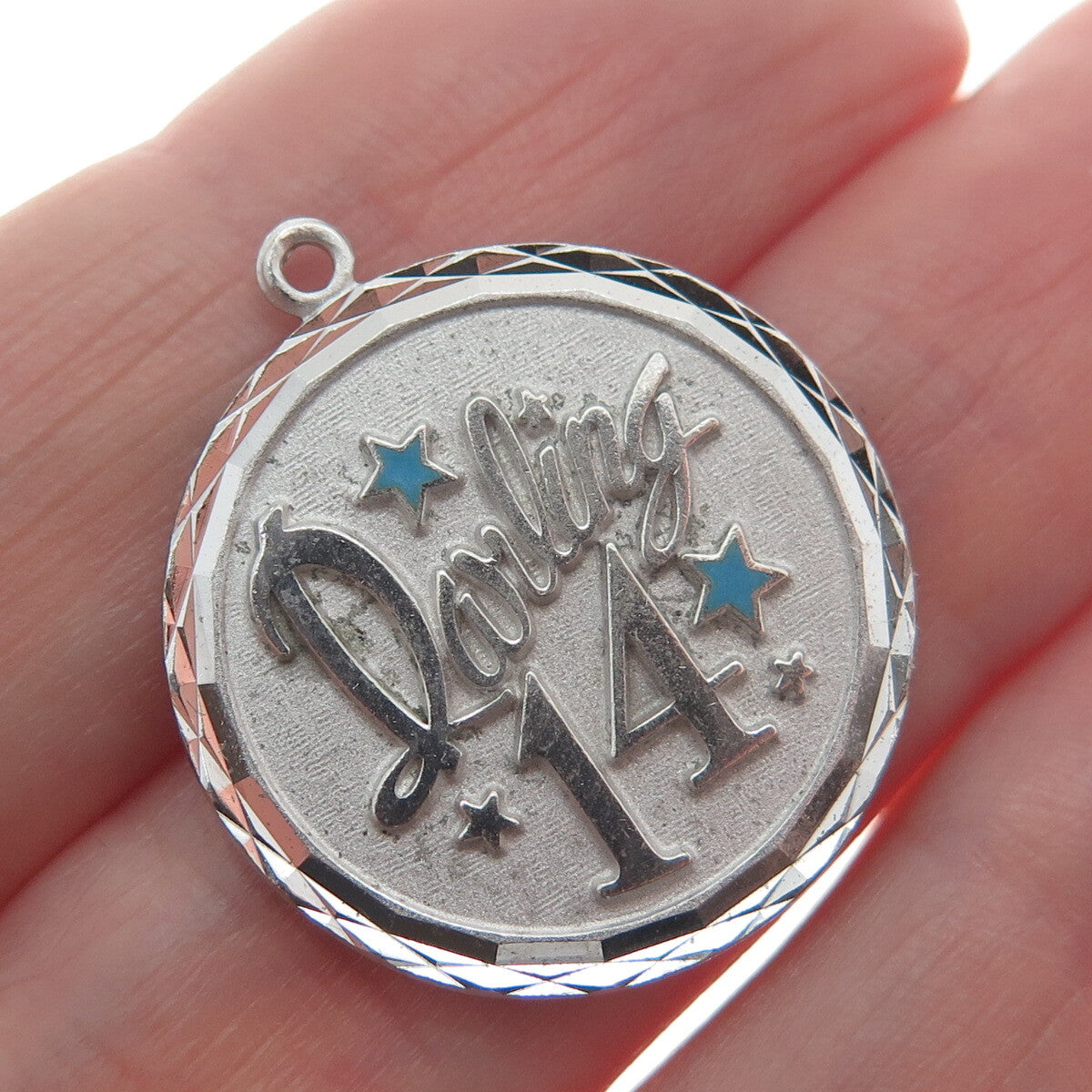 GRIFFITH & SONS CO 925 Sterling Silver Antique Enamel "Darling 14" Pendant