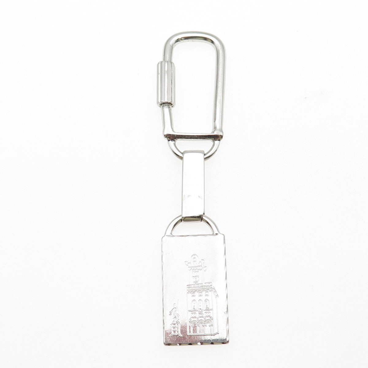 800 Silver Vintage Italy Engraved Chapel Key Fob Ring Holder