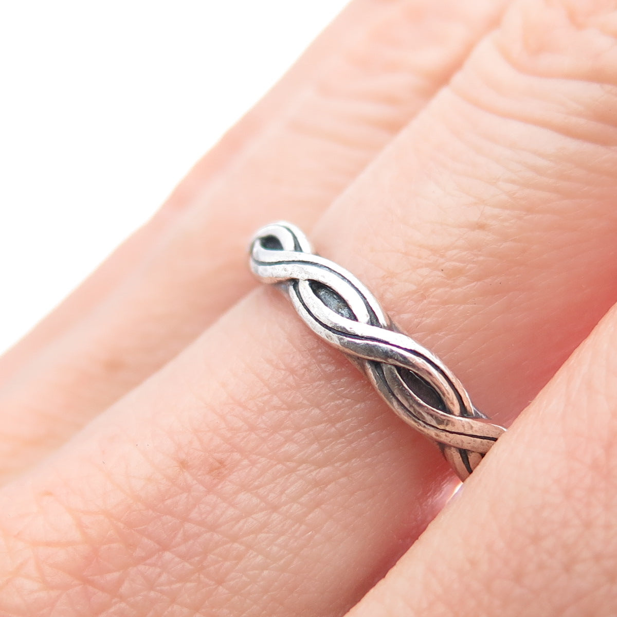 PANDORA 925 Sterling Silver Oxidized Twisted Band Ring Size 6.75