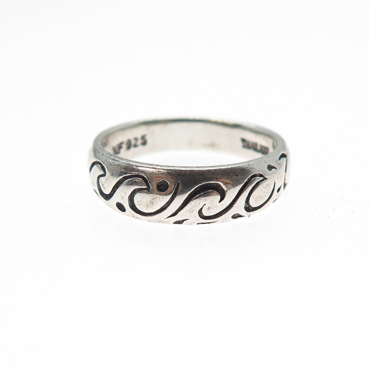 CHAPAL ZENRAY 925 Sterling Silver Vintage Wave Oxidized Band Ring Size 7.25