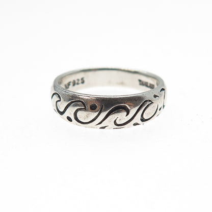 CHAPAL ZENRAY 925 Sterling Silver Vintage Wave Oxidized Band Ring Size 7.25