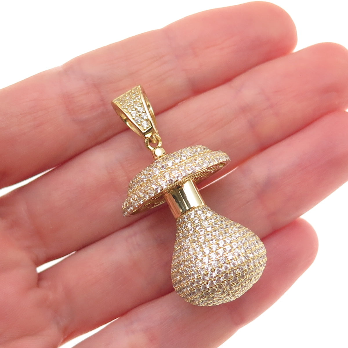 925 Sterling Silver Gold Plated Round-Cut C Z Baby Pacifier 3D Pendant