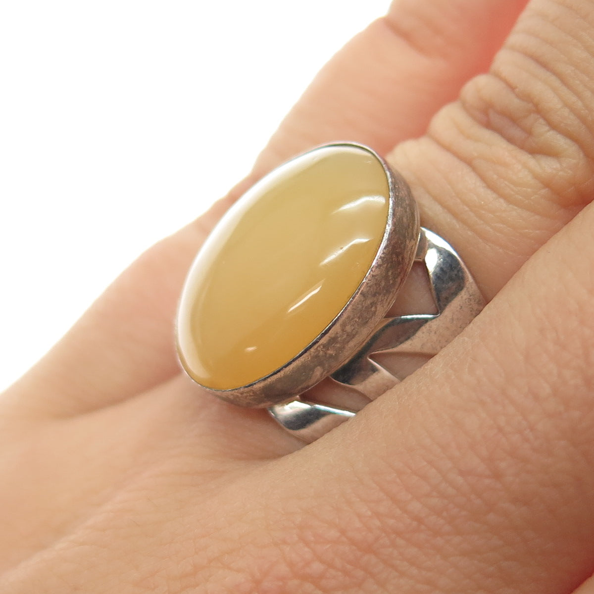 JAY KING Desert Rose Sterling Silver Vintage Real Yellow Chalcedony Ring Size 7