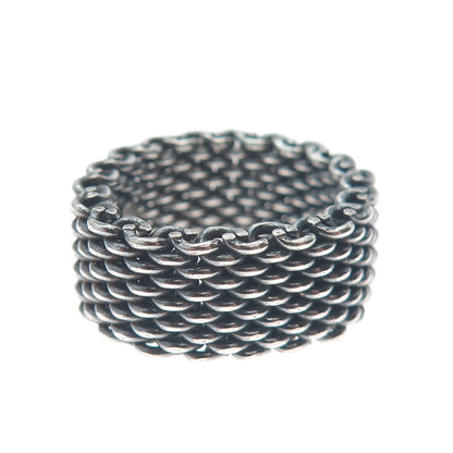 925 Sterling Silver Vintage Mesh Oxidized Band Ring Size 7.25
