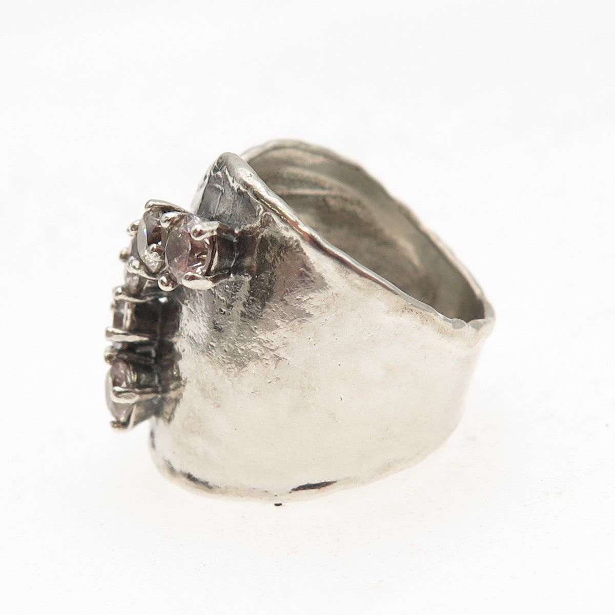 925 Sterling Silver Vintage Round-Cut C Z Modernist Oxidized Ring Size 7.5
