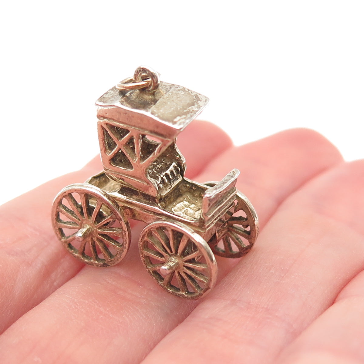 925 Sterling Silver Gold Plated Vintage Carriage 3D Charm Pendant