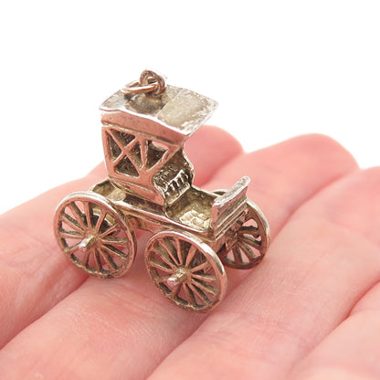 925 Sterling Silver Gold Plated Vintage Carriage 3D Charm Pendant