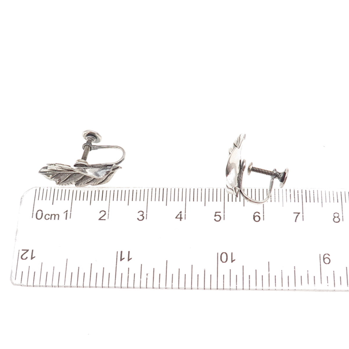 Beau Sterling Silver Antique Art Deco Floral Leaf Oxidized Screw Back Earrings