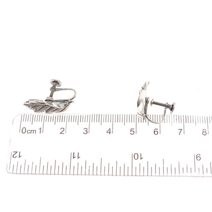 Beau Sterling Silver Antique Art Deco Floral Leaf Oxidized Screw Back Earrings