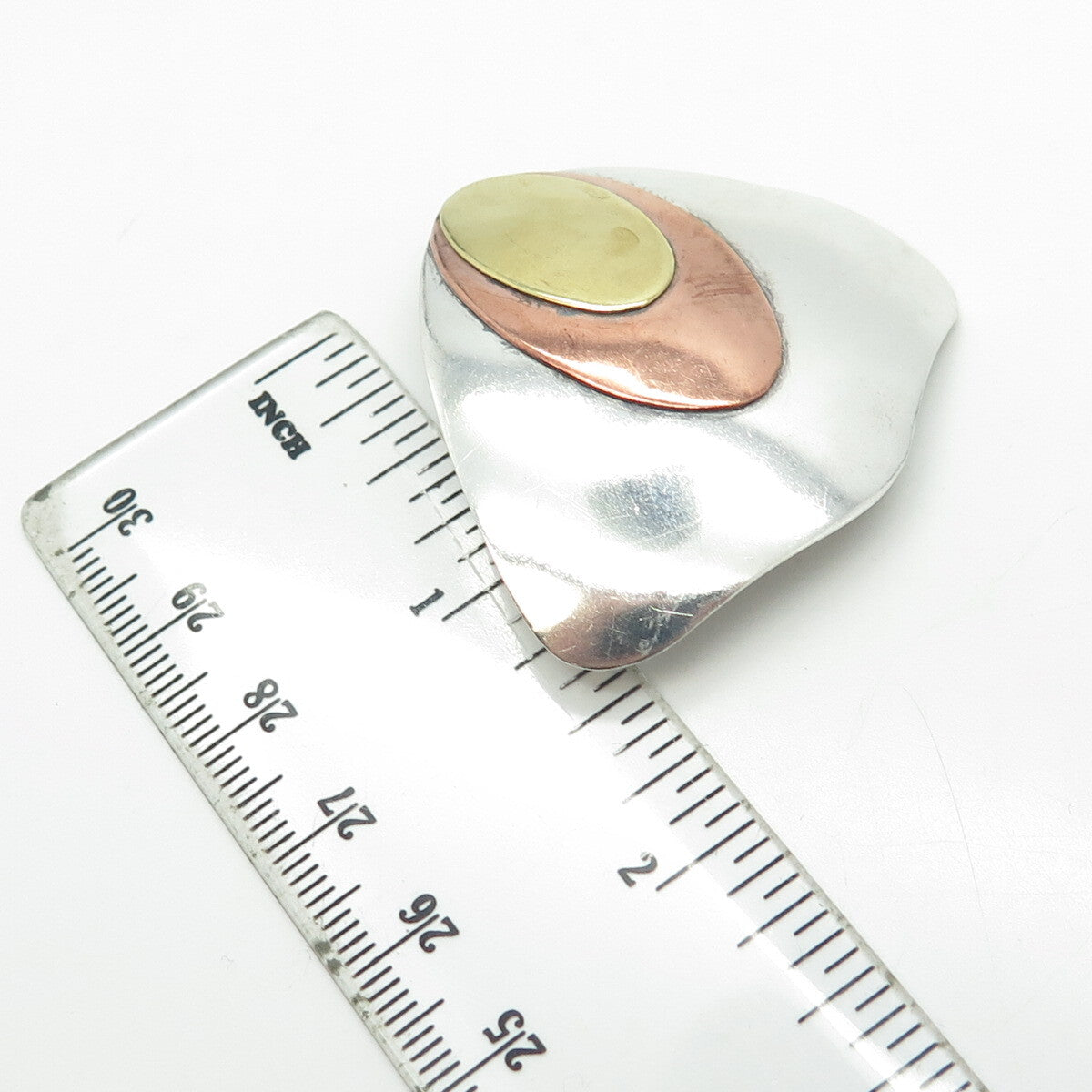 925 Sterling Silver 3-Tone Vintage Modernist Pin Brooch / Pendant