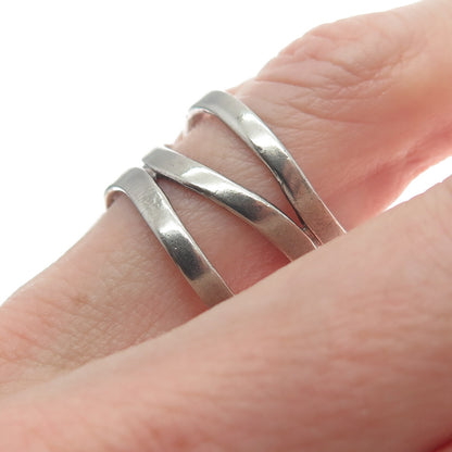 925 Sterling Silver Vintage Modernist Wavy 3-Row Oxidized Ring Size 8.75