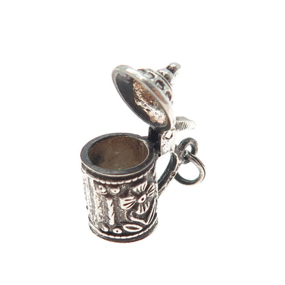 835 Silver Vintage Beer Stein Oxidized Minimalist Locket 3D Charm Pendant