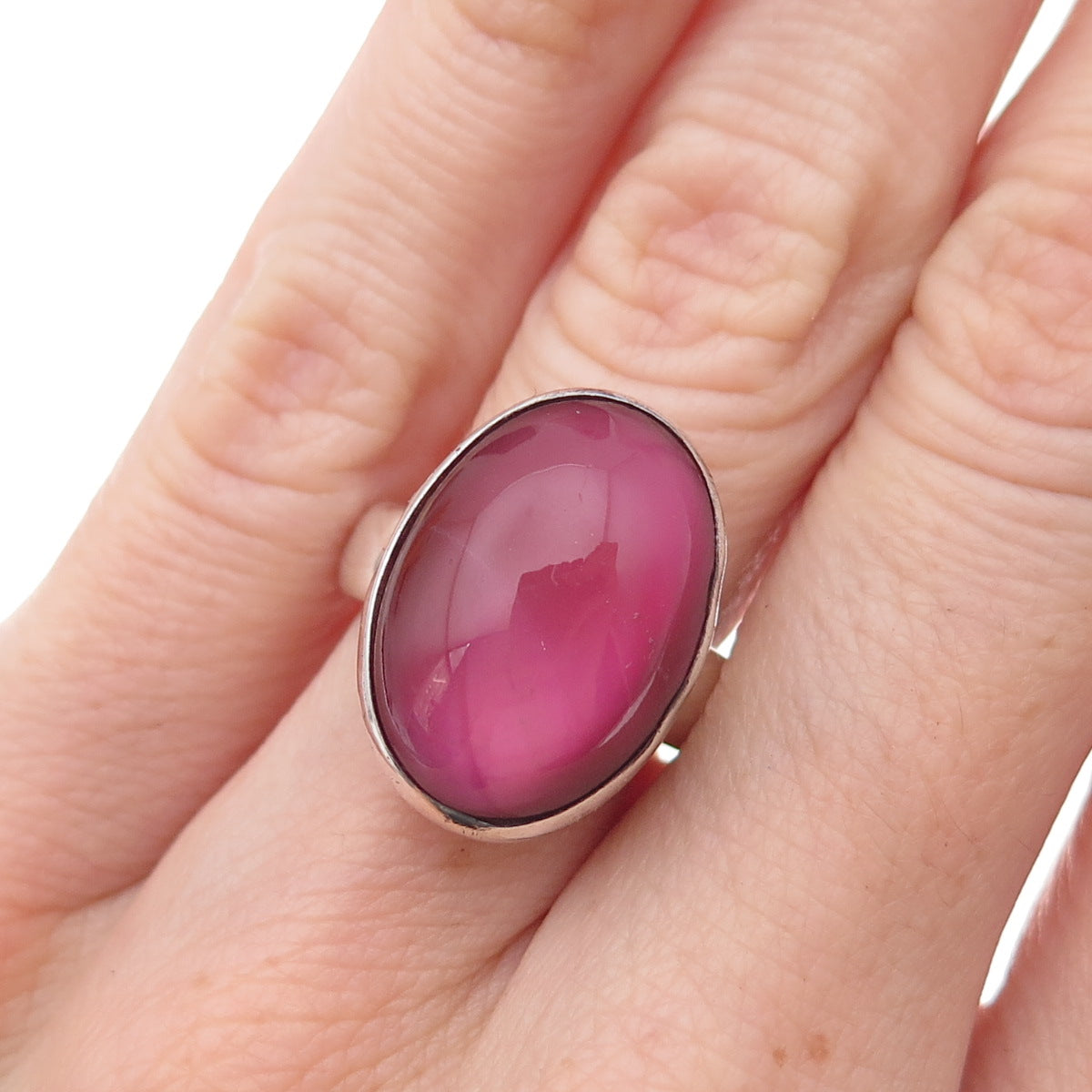 925 Sterling Silver Vintage Real Pink Amethyst Oxidized Ring Size 6