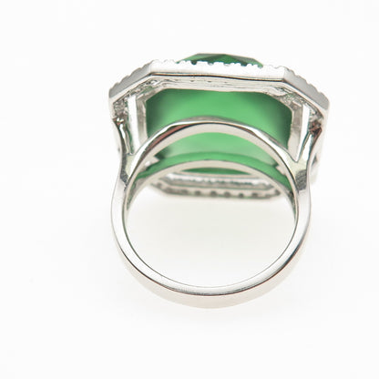 925 Sterling Silver Green & White C Z Ring Size 7.25