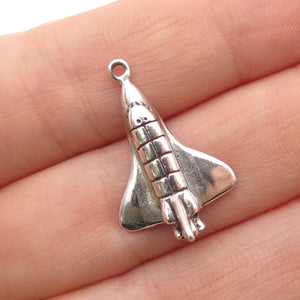 SHUBE 925 Sterling Silver Vintage Space Shuttle Oxidized Mini 3D Charm Pendant