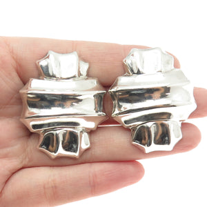925 Sterling Silver Vintage Mexico Modernist Clip On Earrings