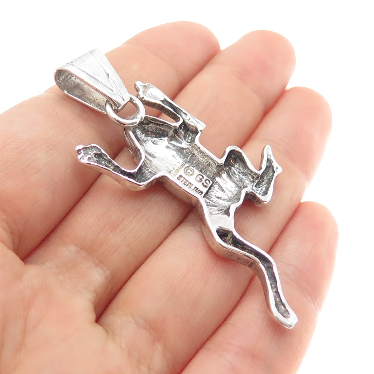 Glenn Sandoval Navajo Old Pawn 925 Sterling Silver Vintage Frog Oxidized Pendant