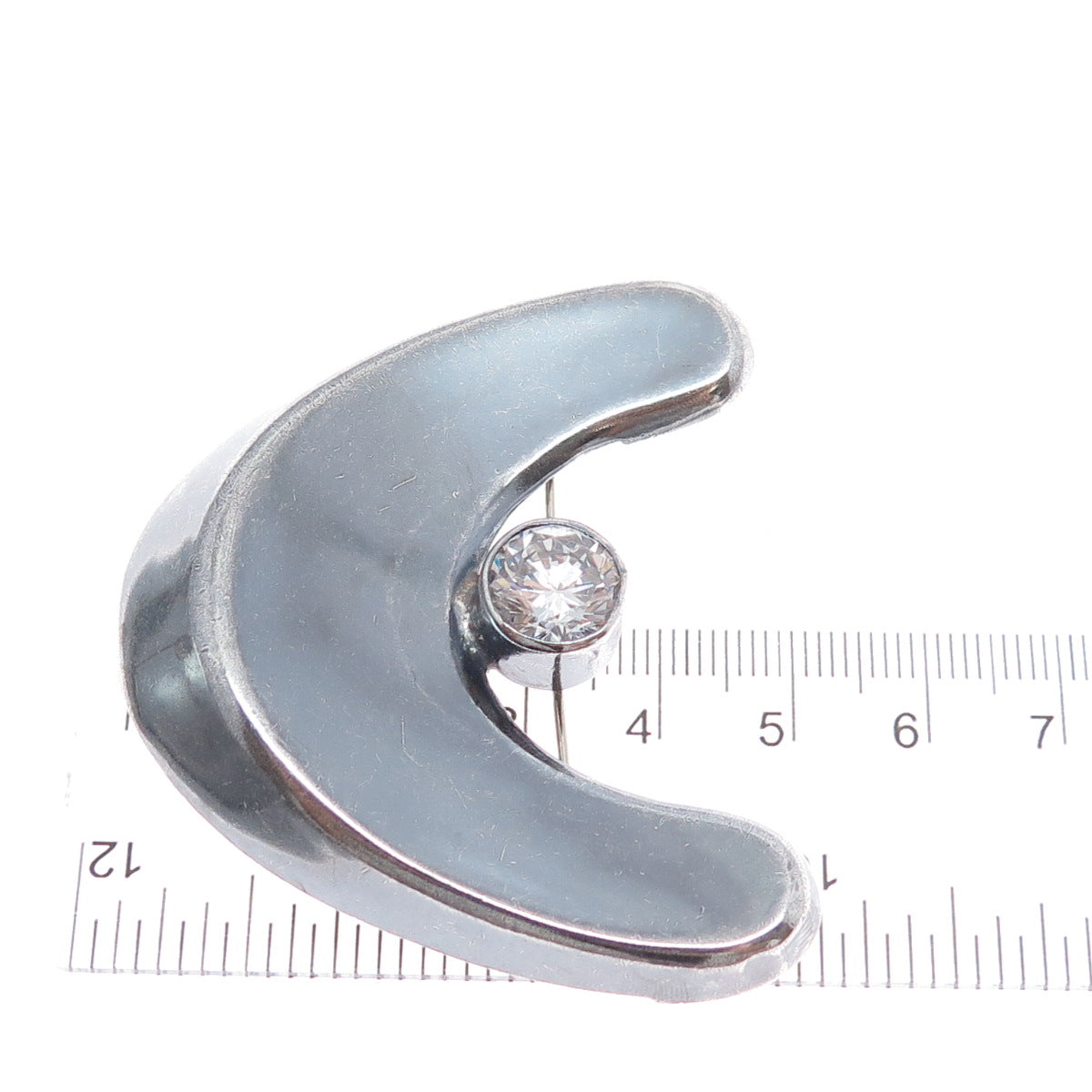 ORQUIDIA 950 Silver Vintage Mexico C Z Modernist Oxidized Pin Brooch / Pendant