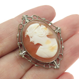 Antique Silver-Tone Cameo Victorian Lady Pin Brooch