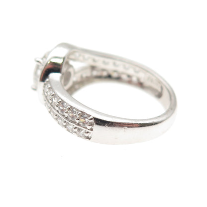 925 Sterling Silver Round-Cut C Z Hook & Eye Ring Size 6.25
