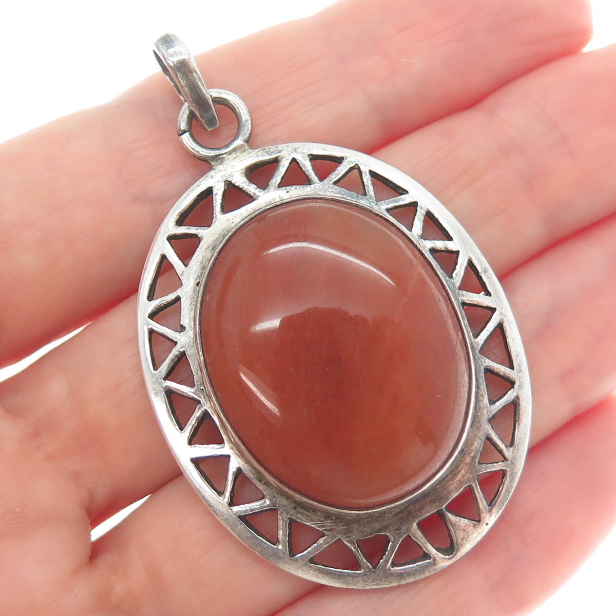 925 Sterling Silver Vintage Real Cabochon Agate Sun Pendant
